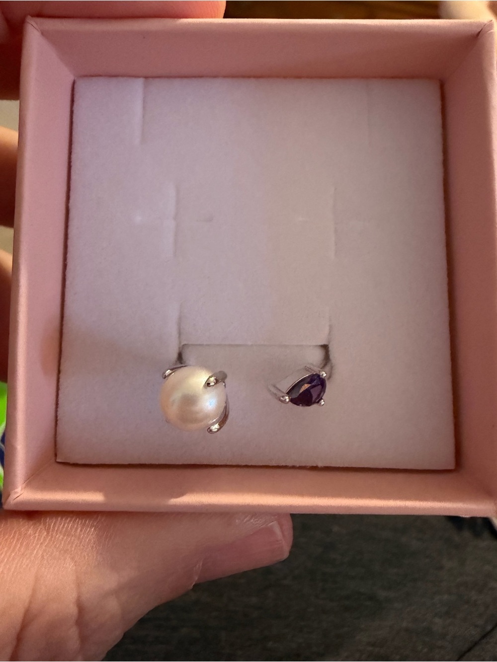 Asymmetrical Pearl and Amethyst Sterling ring - White & Purple